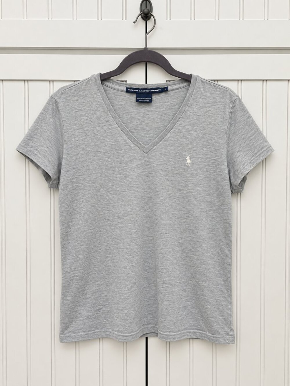 Ralph Lauren Sport Gray V-Neck Tee Shirt Large 100% Cotton